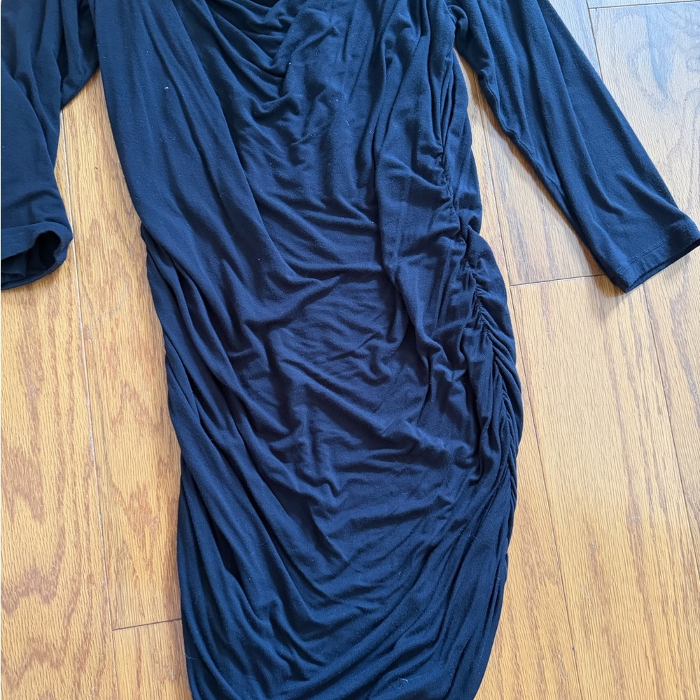 Cabi Elegant Black Cowl Neck Dress Rouched Side Large L - Picture 3 of 9
